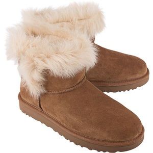Ugg Boots Size 8 Winter Tan Boot Fuzzy White Top